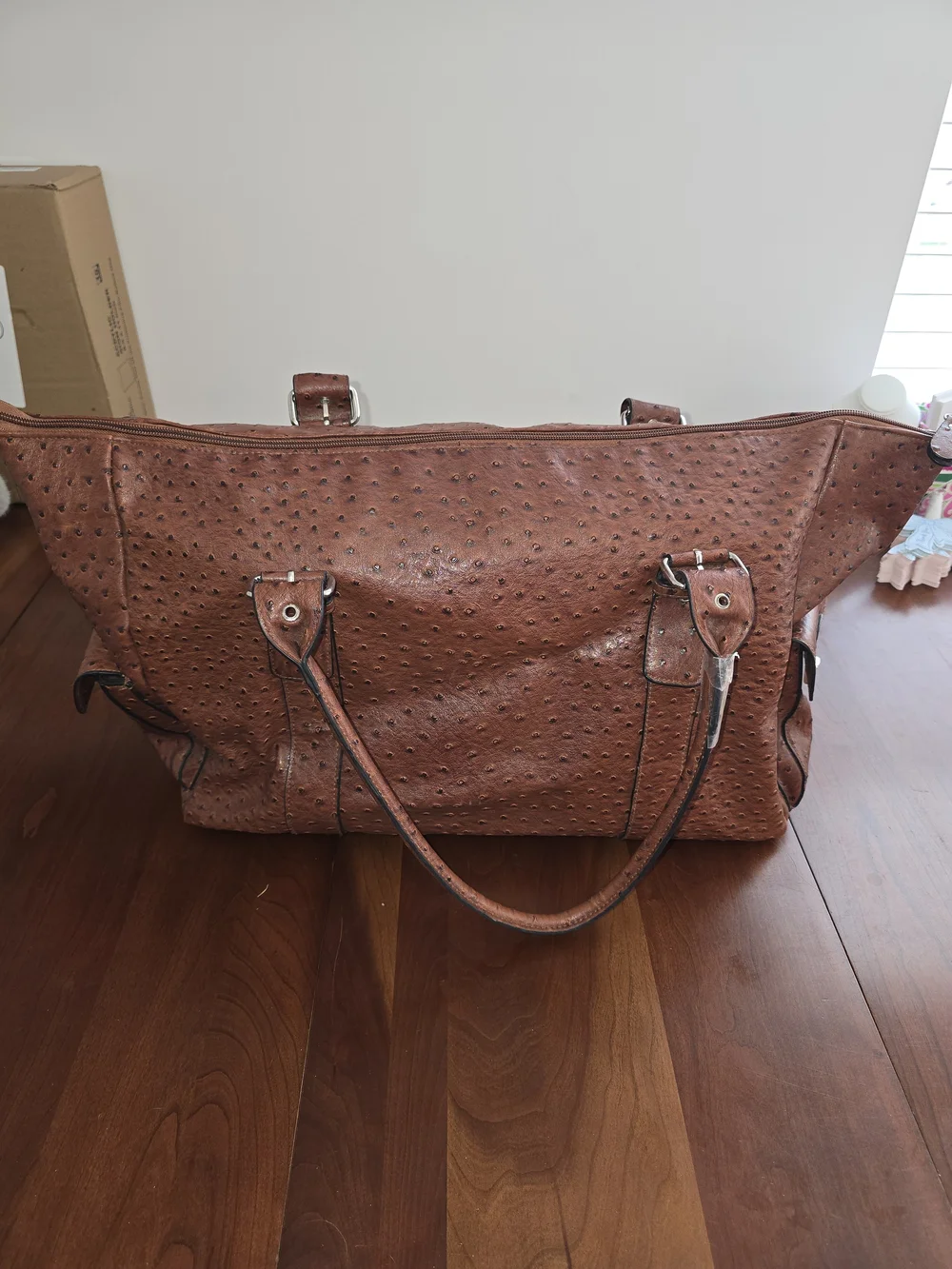Bueno Brown Ostrich Textured Duffle Tote Bag - Men Bags